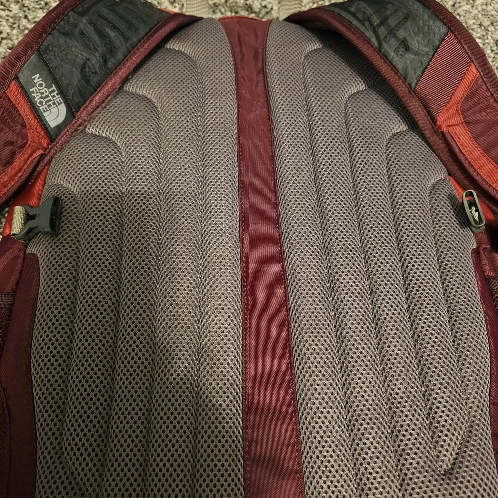 The North Face Red and Burgundy Men's Backpack with Monogram